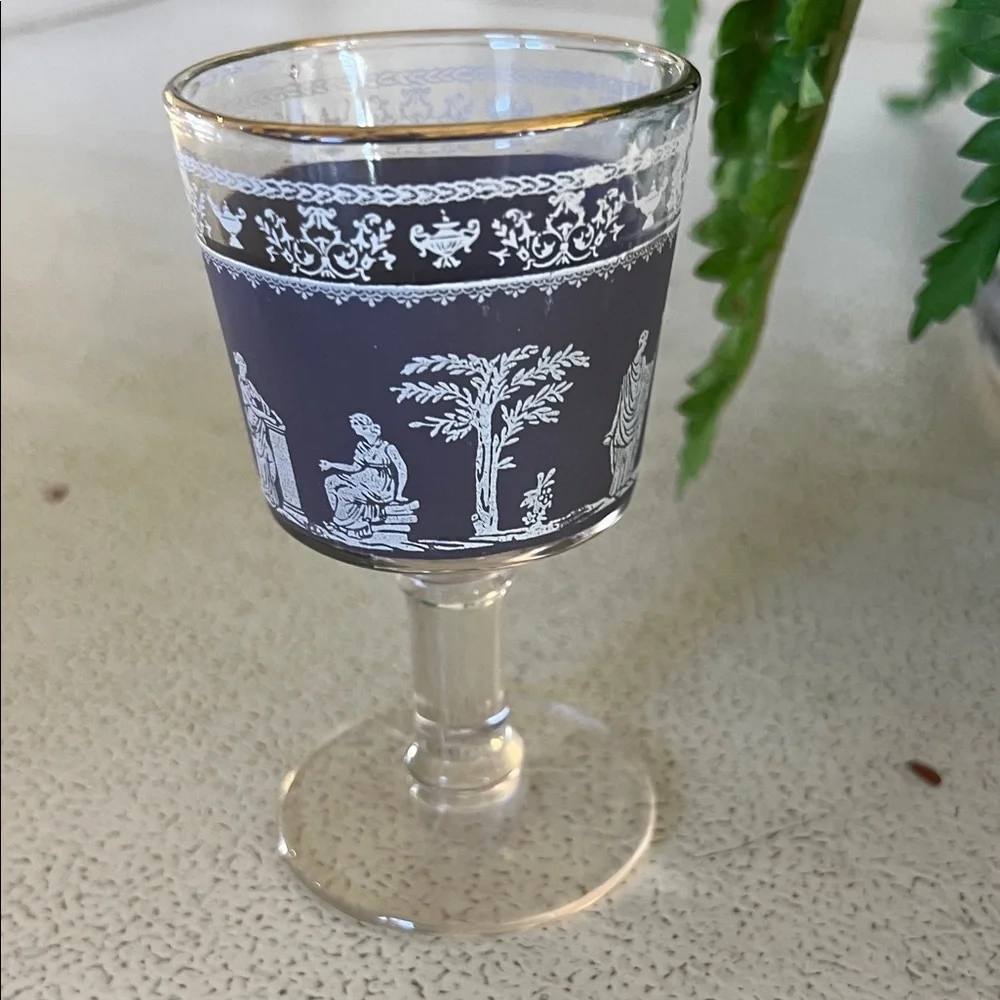 Vintage Jeannette Glass Hellenic Grecian Cordial Glass Lavender Toile